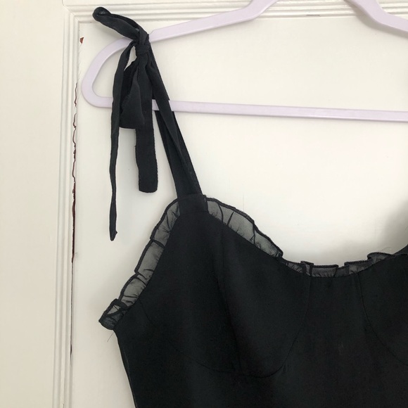 Lookshopsky Little Black Mini Dress - Tie Shoulder Straps - Ruffle- Size Small - Picture 2 of 5